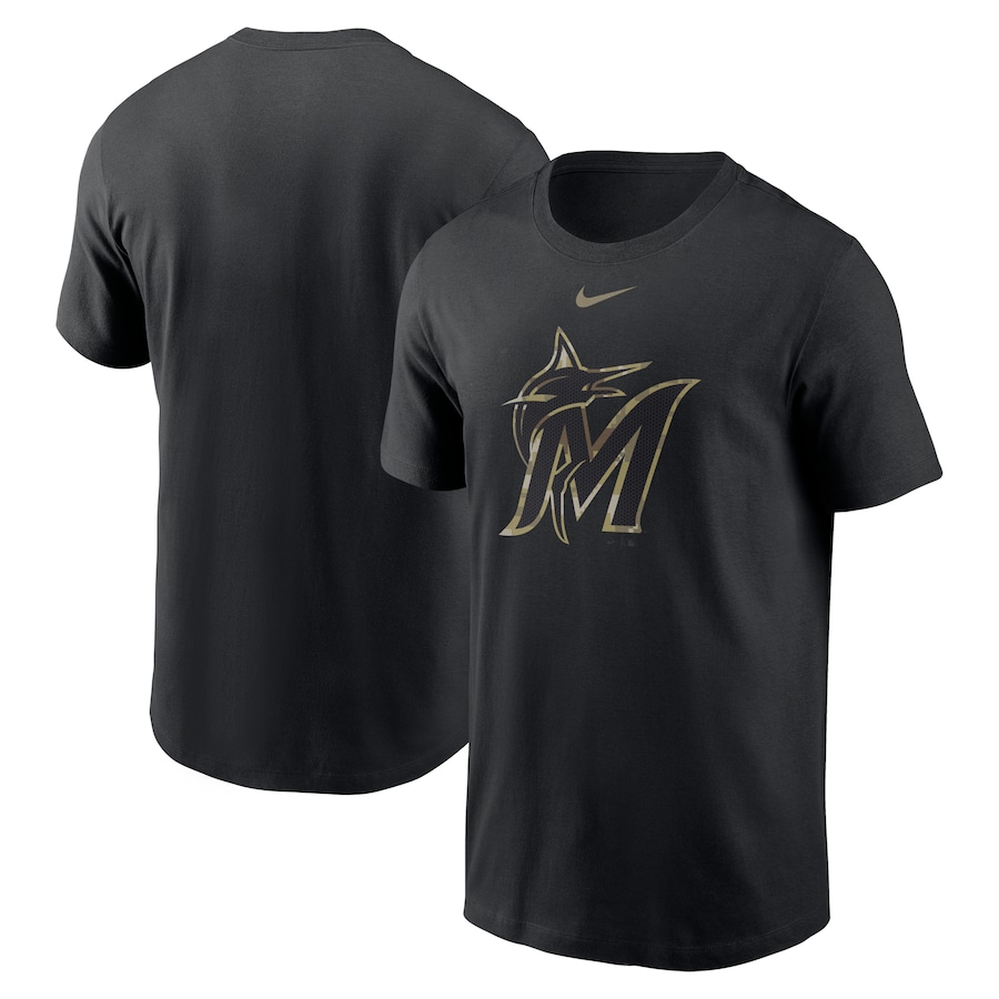 Men's Miami Marlins Nike Black Camo Logo Team T-Shirt Men's Miami Marlins Nike Black Camo Logo Team T-Shirt
