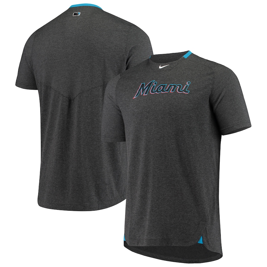 Men's Miami Marlins Nike Black Logo Performance Raglan T-Shirt