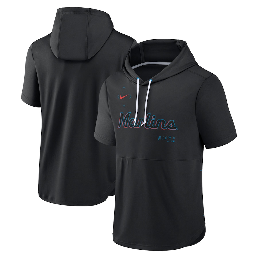 Men's Miami Marlins Nike Black Springer Short Sleeve Team Pullover Hoodie Men's Miami Marlins Nike Black Springer Short Sleeve Team Pullover Hoodie