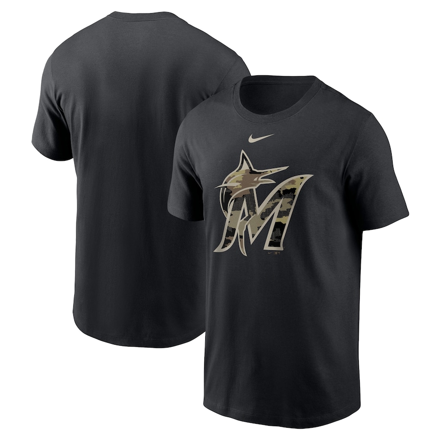 Men's Miami Marlins Nike Black Team Camo Logo T-Shirt