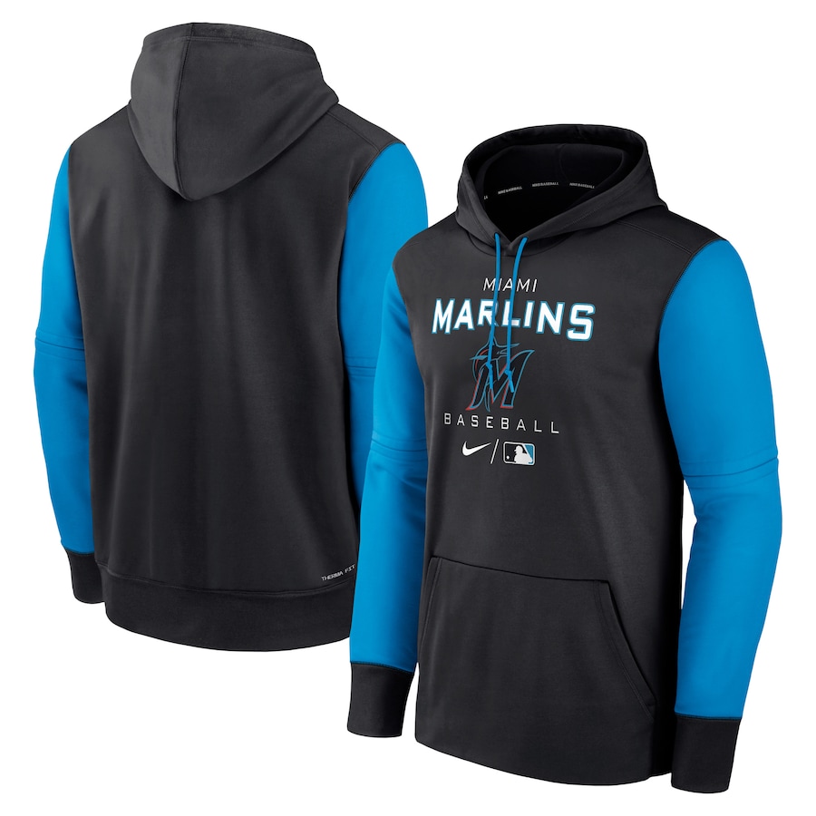 Men's Miami Marlins Nike Black/Blue Authentic Collection Performance Hoodie Men's Miami Marlins Nike Black/Blue Authentic Collection Performance Hoodie