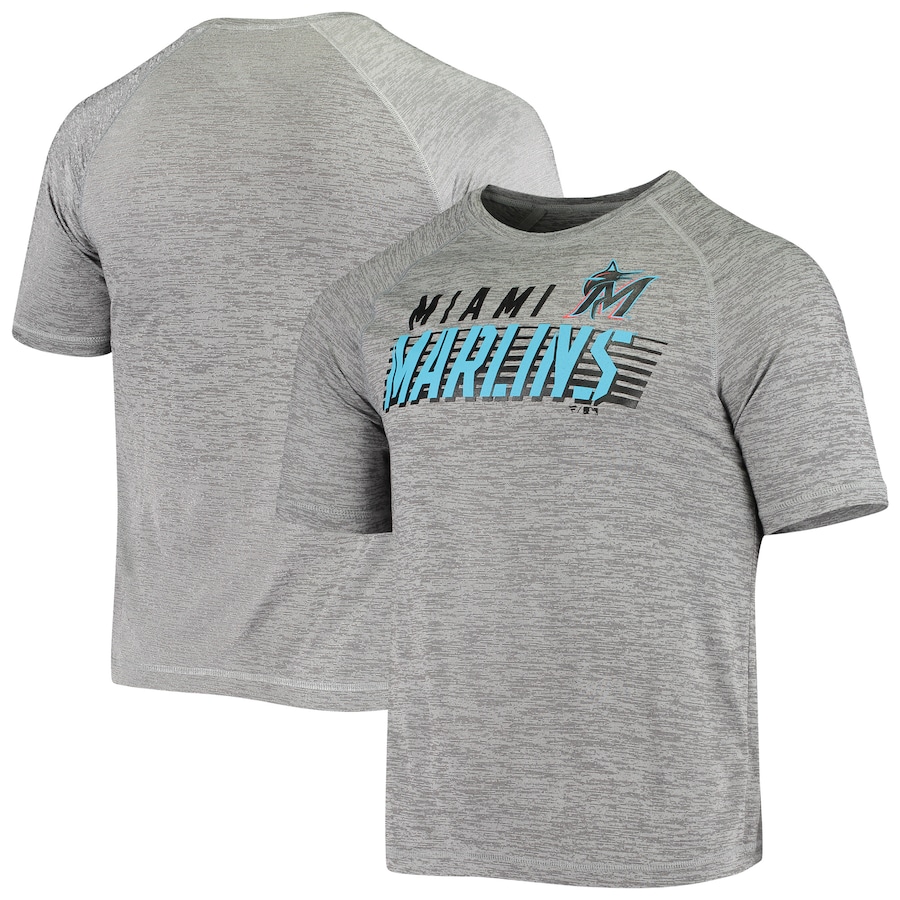 Men's Miami Marlins Nike Gray Bold Stencil Raglan T-Shirt