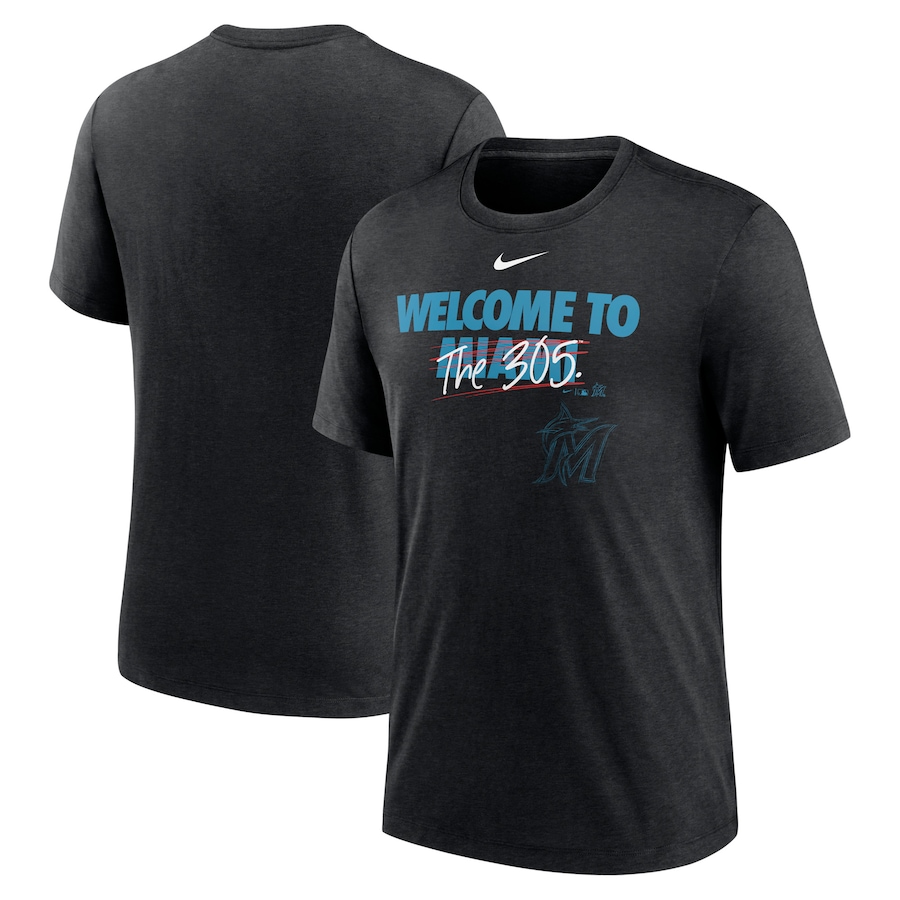 Men's Miami Marlins Nike Heather Black Home Spin Tri-Blend T-Shirt