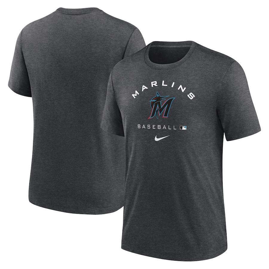 Men's Miami Marlins Nike Heathered Charcoal Authentic Collection Tri-Blend Performance T-Shirt