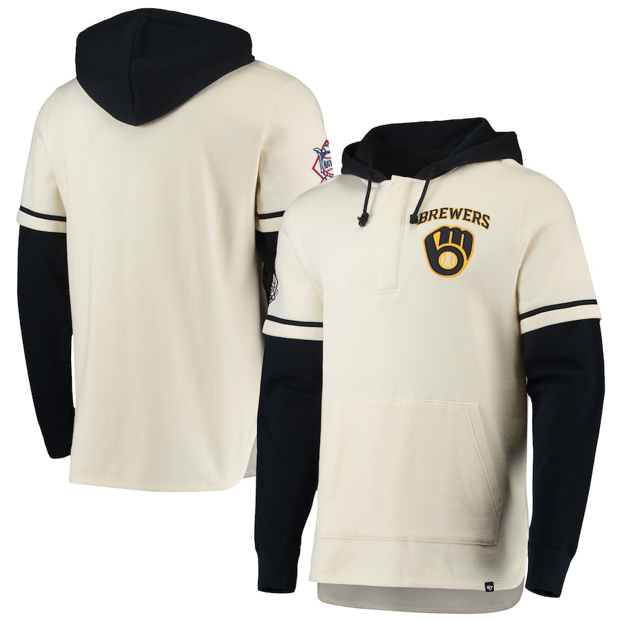 Men's Milwaukee Brewers '47 Cream/Navy Shortstop Quarter-Snap Hoodie Jacket Men's Milwaukee Brewers '47 Cream/Navy Shortstop Quarter-Snap Hoodie Jacket