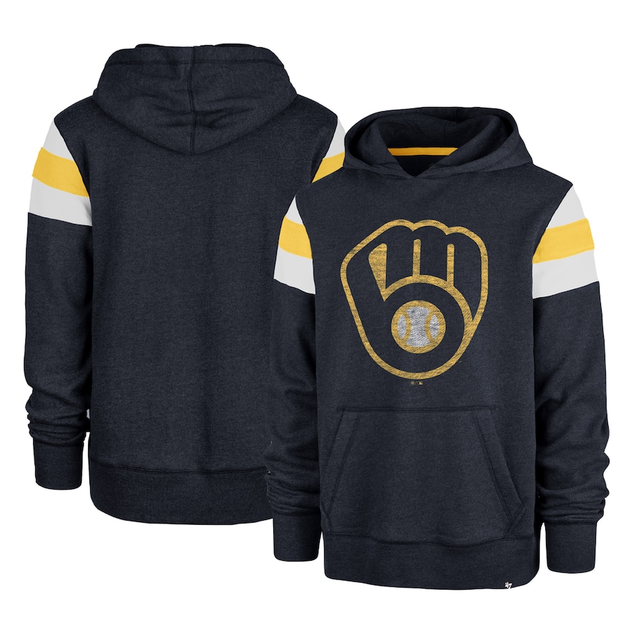 Men's Milwaukee Brewers '47 Heather Navy Premier Nico Pullover Hoodie Men's Milwaukee Brewers '47 Heather Navy Premier Nico Pullover Hoodie