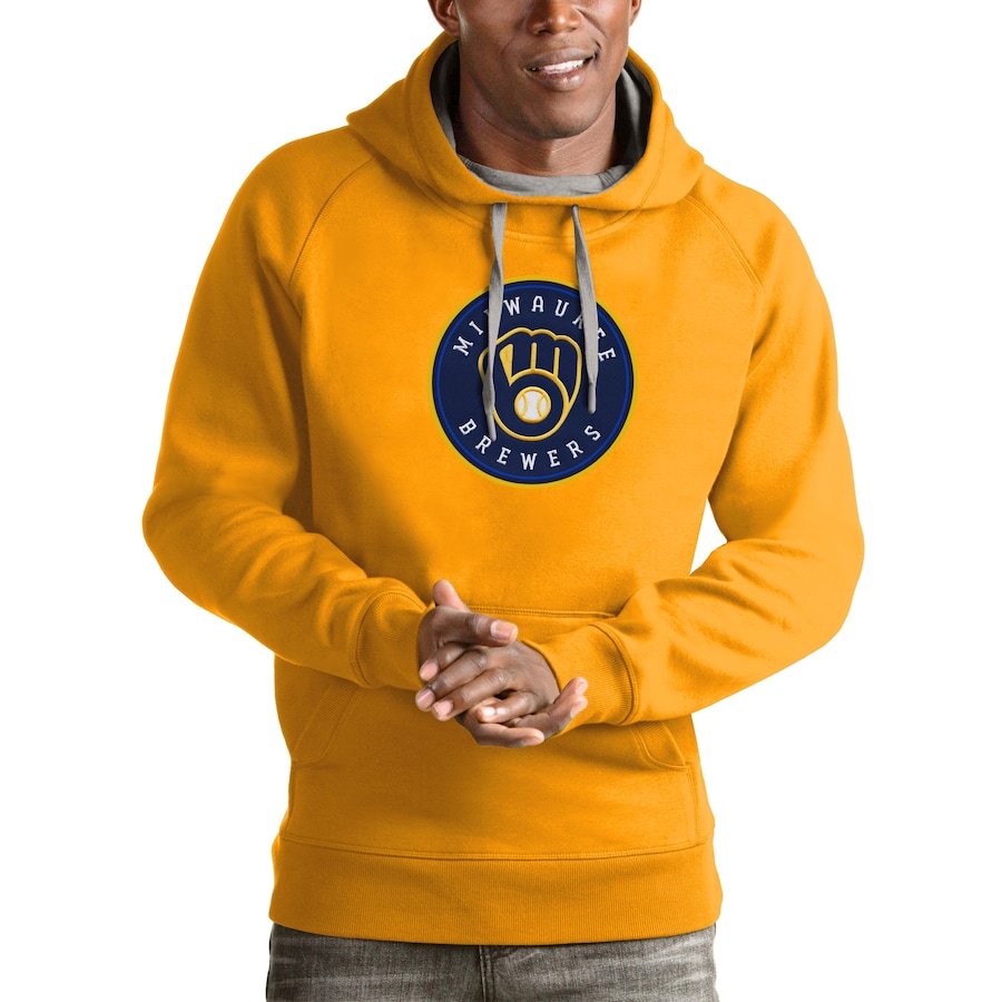 Men's Milwaukee Brewers Antigua Gold Victory Pullover Team Logo Hoodie