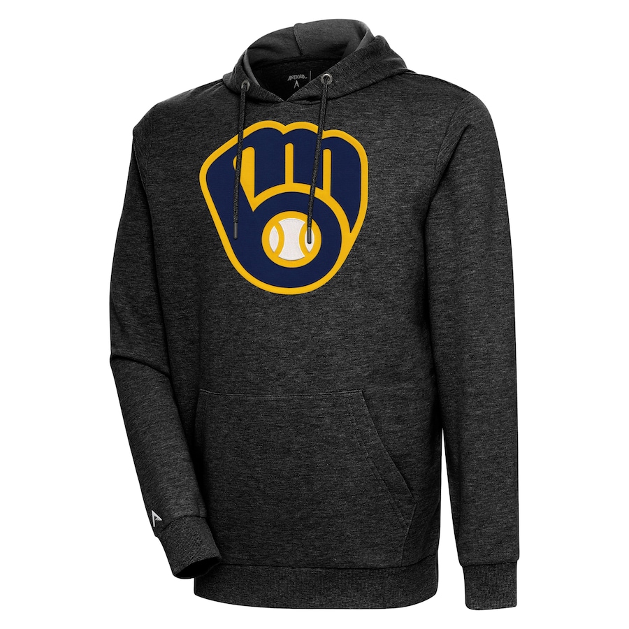 Men's Milwaukee Brewers Antigua Heather Black Action Pullover Hoodie