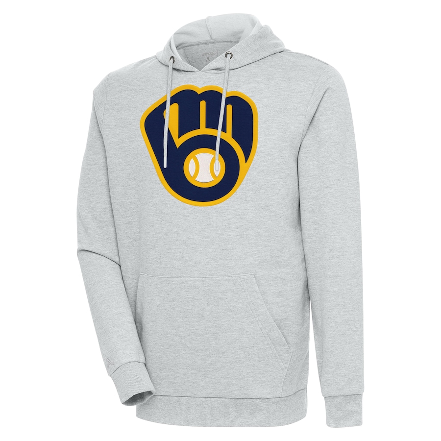 Men's Milwaukee Brewers Antigua Heather Gray Action Pullover Hoodie