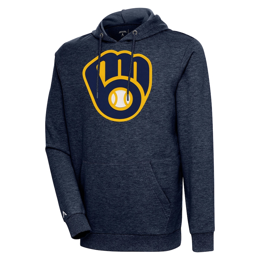 Men's Milwaukee Brewers Antigua Heather Navy Action Pullover Hoodie