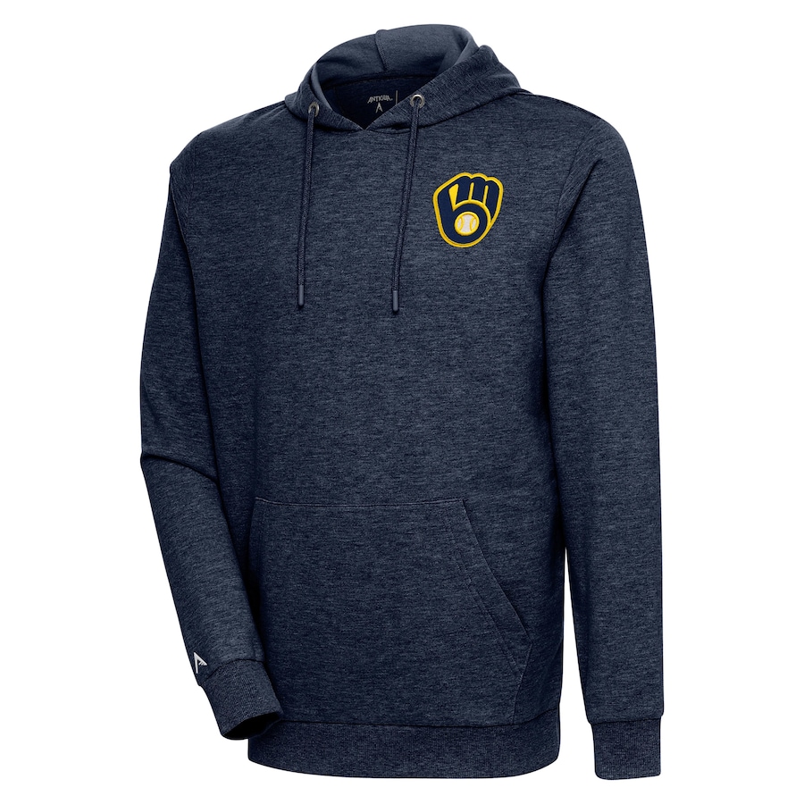Men's Milwaukee Brewers Antigua Heather Navy Action Pullover Hoodie