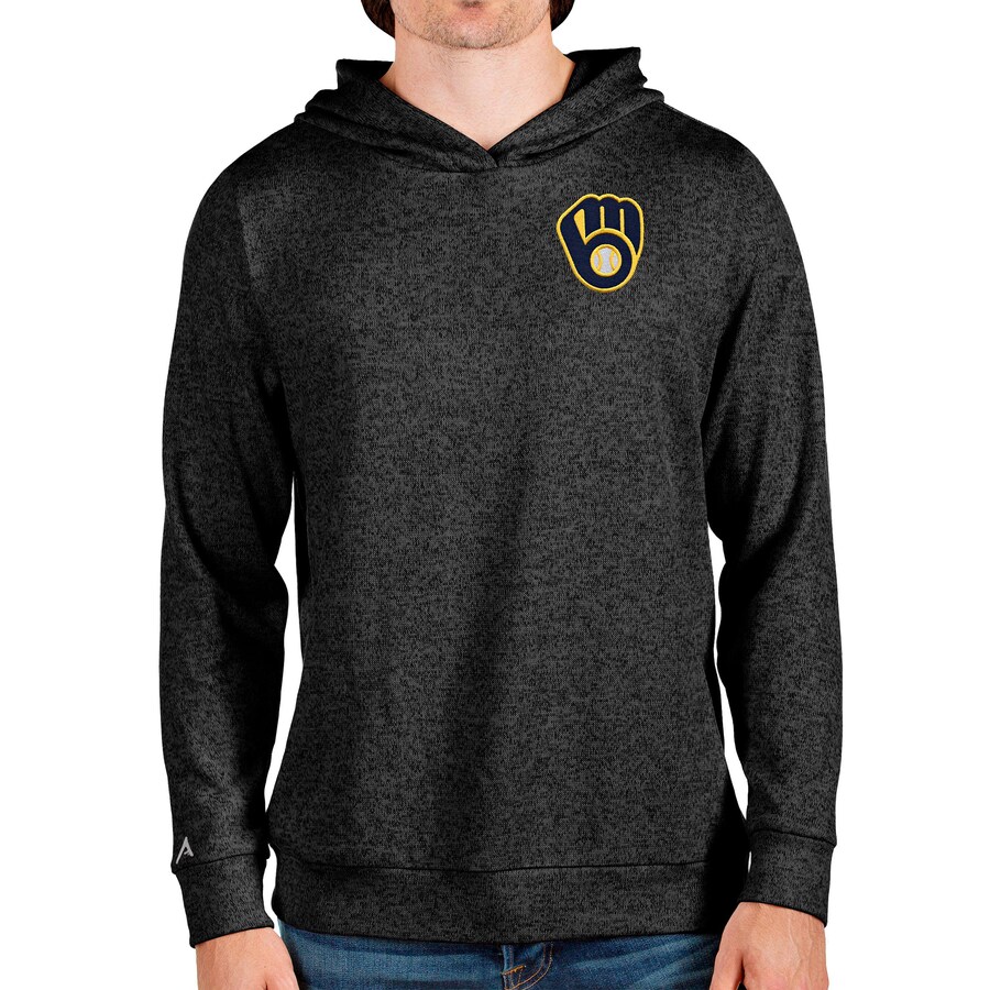 Men's Milwaukee Brewers Antigua Heathered Black Absolute Pullover Hoodie