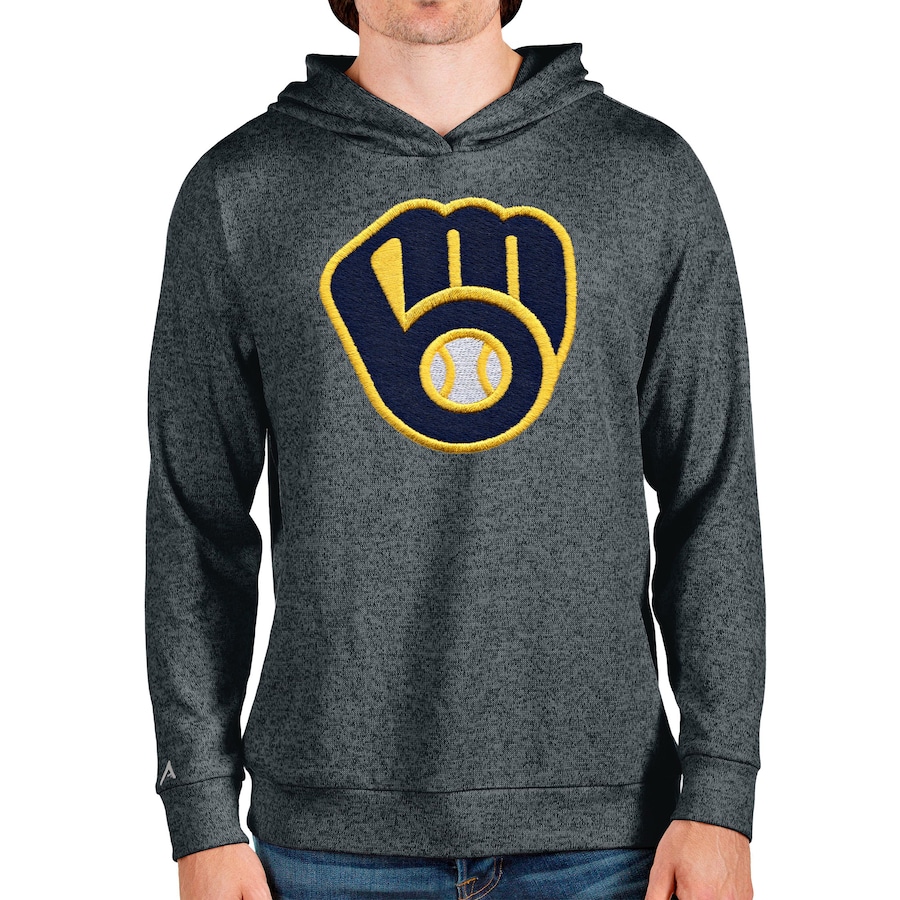 Men's Milwaukee Brewers Antigua Heathered Charcoal Team Logo Absolute Pullover Hoodie