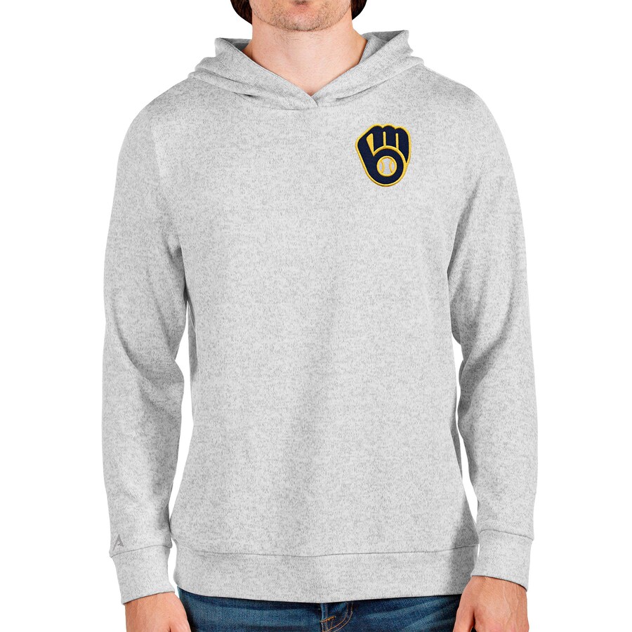 Men's Milwaukee Brewers Antigua Heathered Gray Absolute Pullover Hoodie