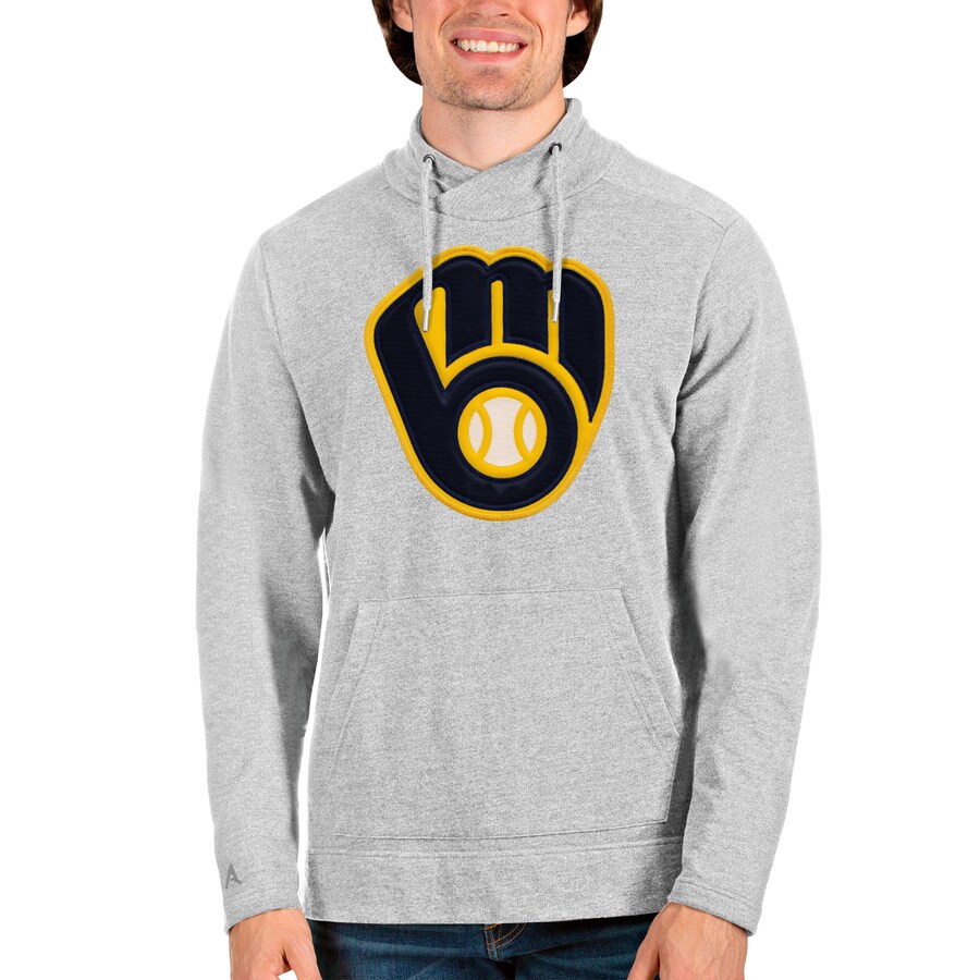 Men's Milwaukee Brewers Antigua Heathered Gray Reward Pullover Sweatshirt