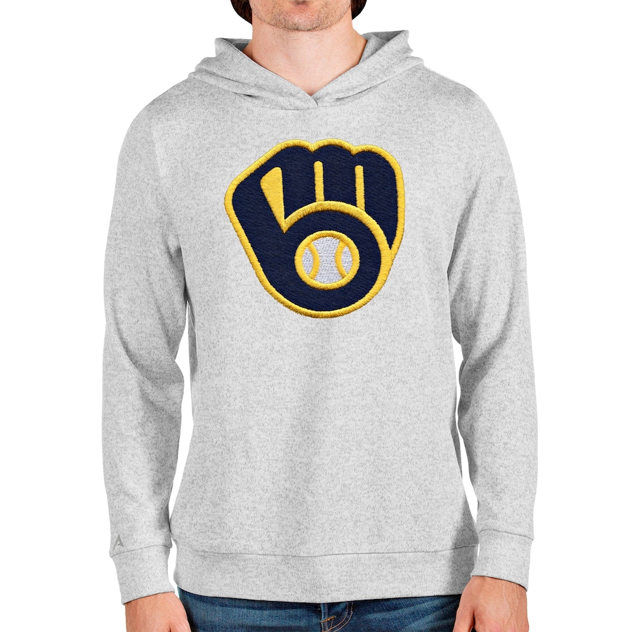Men's Milwaukee Brewers Antigua Heathered Gray Team Logo Absolute Pullover Hoodie