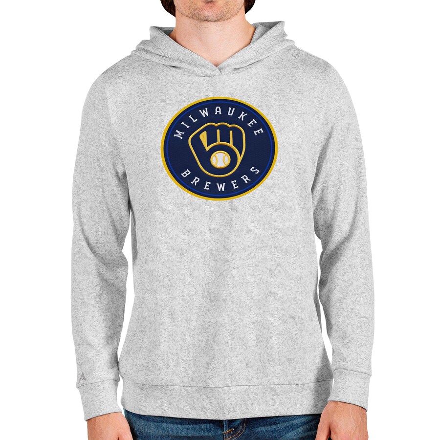 Men's Milwaukee Brewers Antigua Heathered Gray Team Logo Absolute Pullover Hoodie