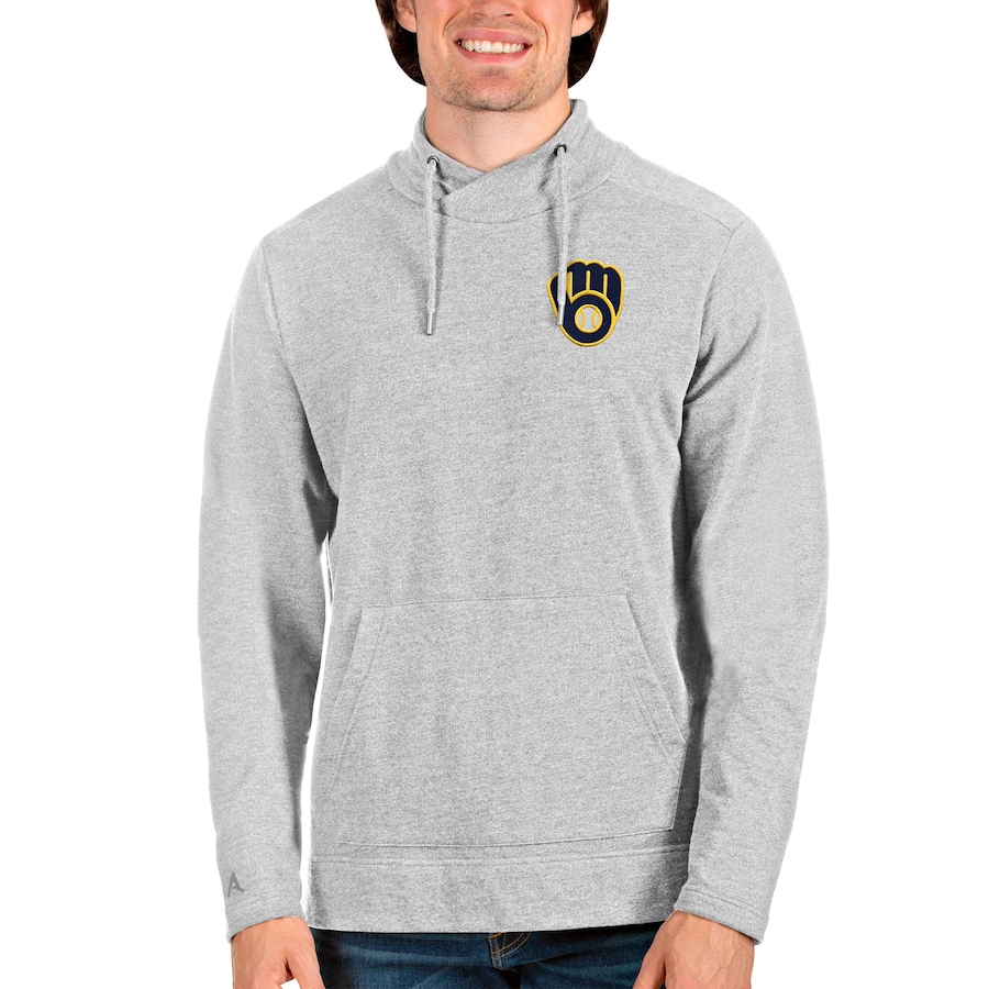 Men's Milwaukee Brewers Antigua Heathered Gray Team Reward Pullover Sweatshirt