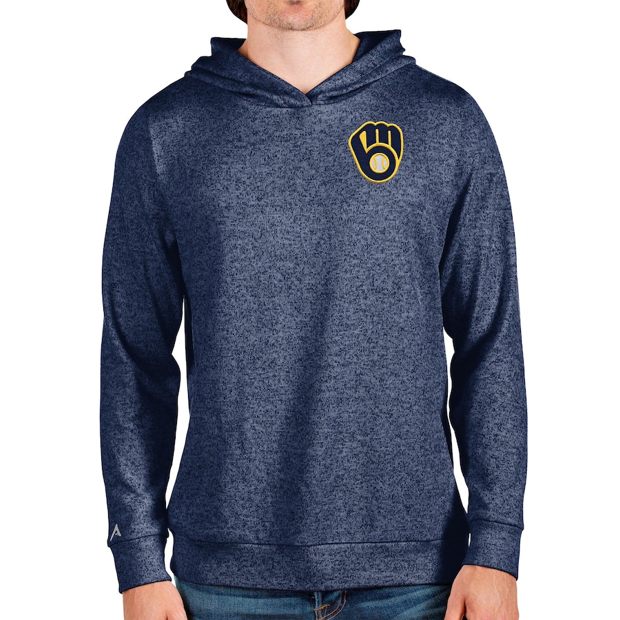 Men's Milwaukee Brewers Antigua Heathered Navy Absolute Pullover Hoodie