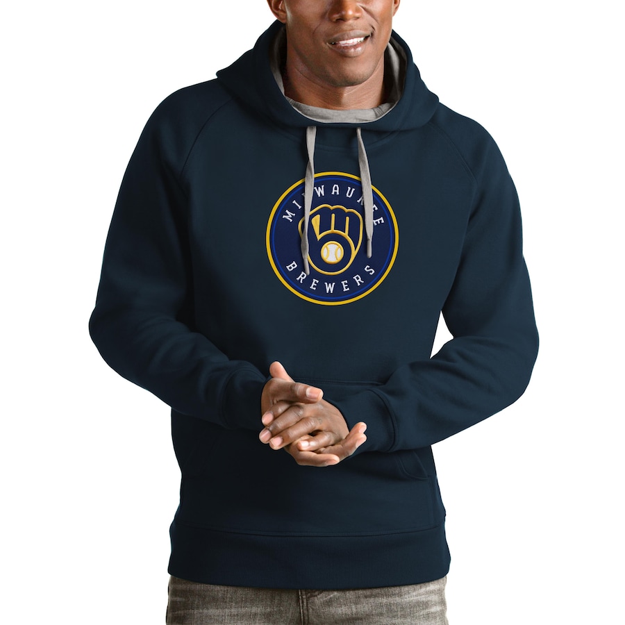 Men's Milwaukee Brewers Antigua Navy Victory Pullover Team Logo Hoodie