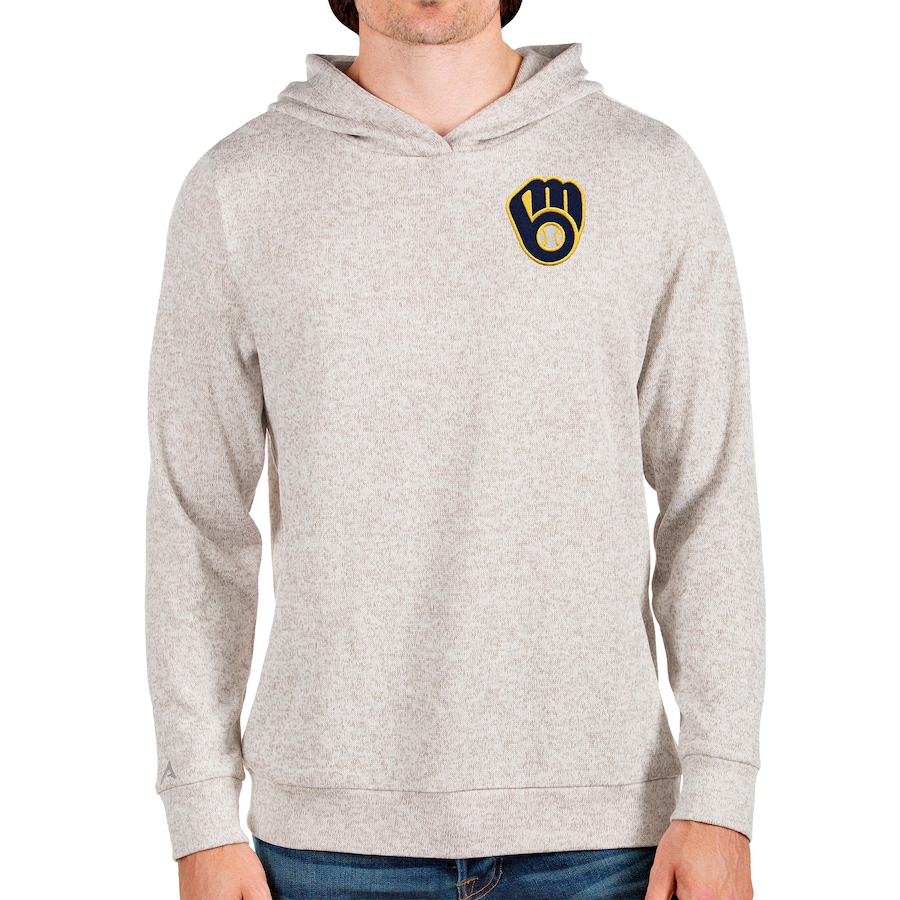 Men's Milwaukee Brewers Antigua Oatmeal Absolute Pullover Hoodie