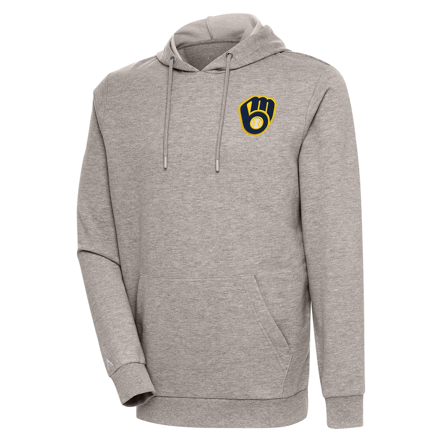 Men's Milwaukee Brewers Antigua Oatmeal Action Pullover Hoodie