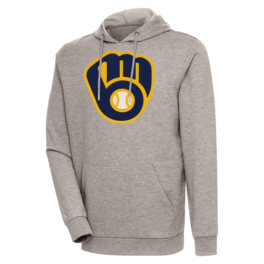 Men's Milwaukee Brewers Antigua Oatmeal Action Pullover Hoodie