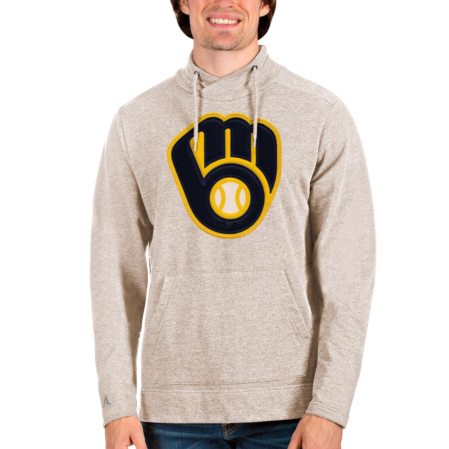 Men's Milwaukee Brewers Antigua Oatmeal Reward Pullover Sweatshirt
