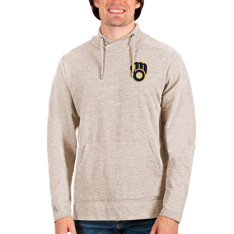 Men's Milwaukee Brewers Antigua Oatmeal Team Reward Pullover Sweatshirt