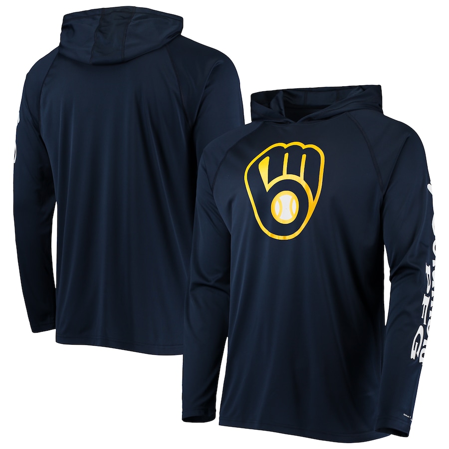 Men's Milwaukee Brewers Columbia Navy Terminal Tackle Omni-Shade Raglan Pullover Hoodie
