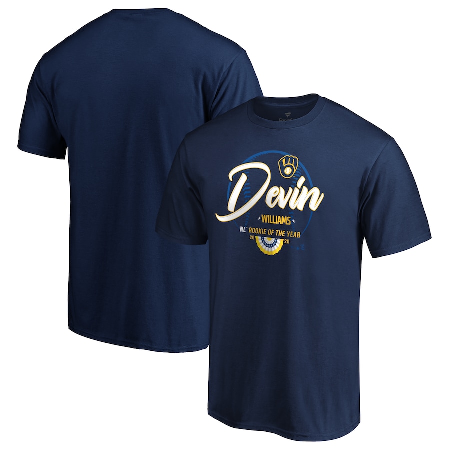 Men's Milwaukee Brewers Devin Williams Navy 2020 NL Rookie of the Year T-Shirt Men's Milwaukee Brewers Devin Williams Navy 2020 NL Rookie of the Year T-Shirt