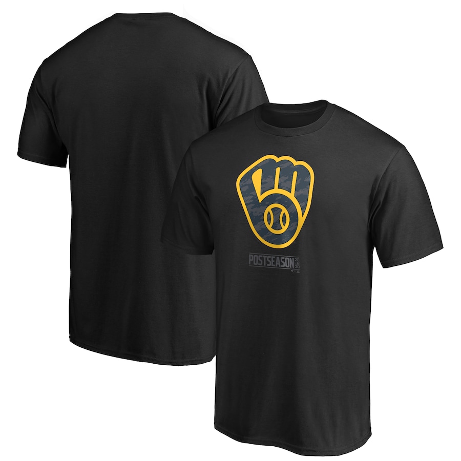 Men's Milwaukee Brewers Black 2020 Postseason Around the Horn T-Shirt Men's Milwaukee Brewers Black 2020 Postseason Around the Horn T-Shirt