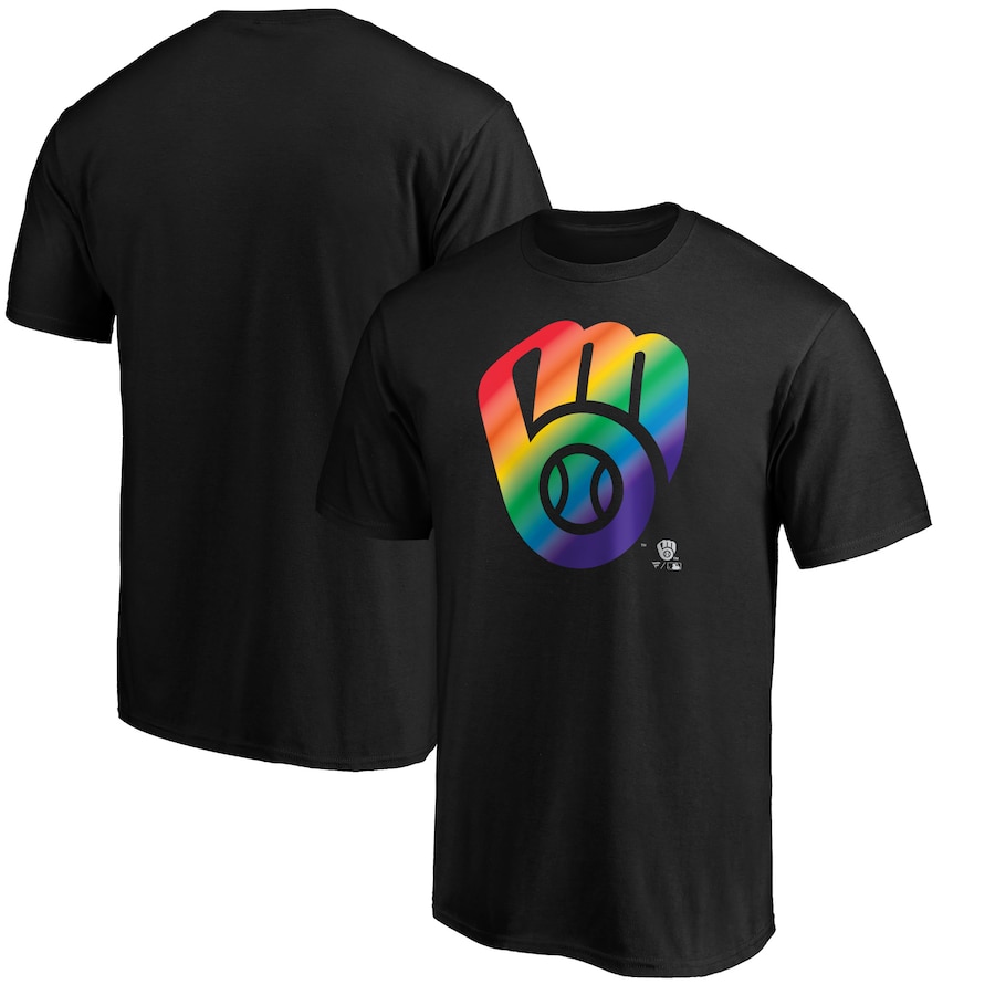 Men's Milwaukee Brewers Black Team Pride Logo T-Shirt