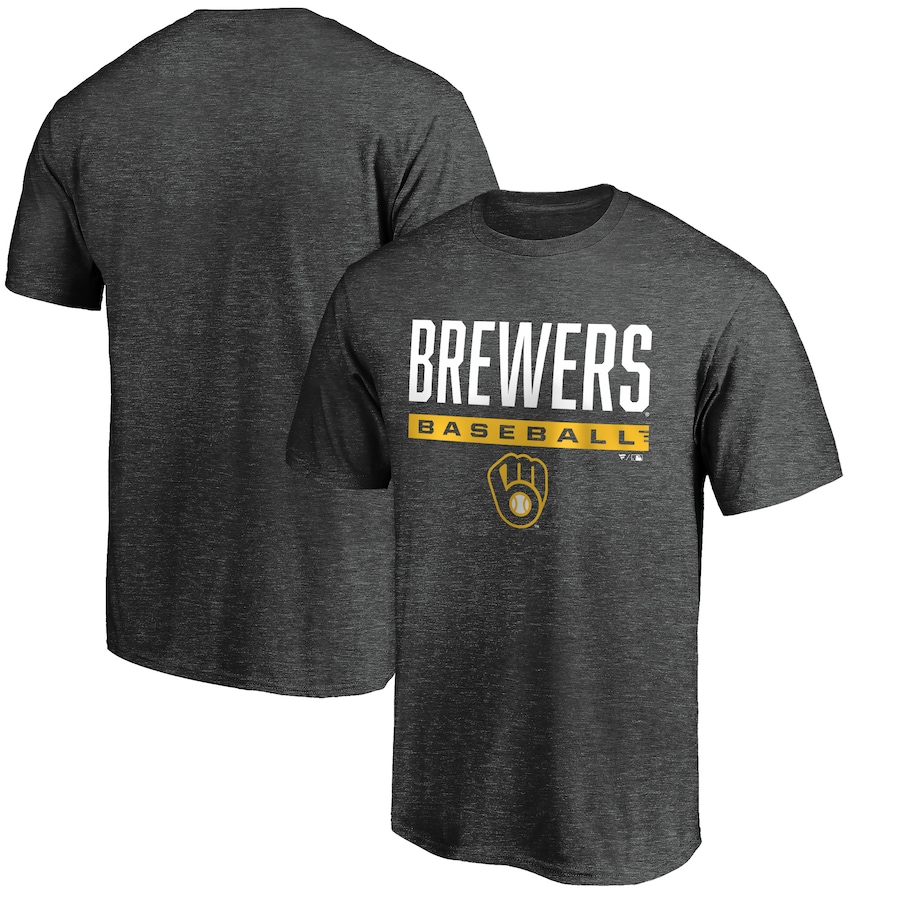 Men's Milwaukee Brewers Charcoal Win Stripe Logo T-Shirt Men's Milwaukee Brewers Charcoal Win Stripe Logo T-Shirt
