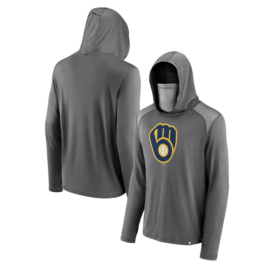 Men's Milwaukee Brewers Gray Rally On Transitional Haven Pullover Hoodie with Face Covering