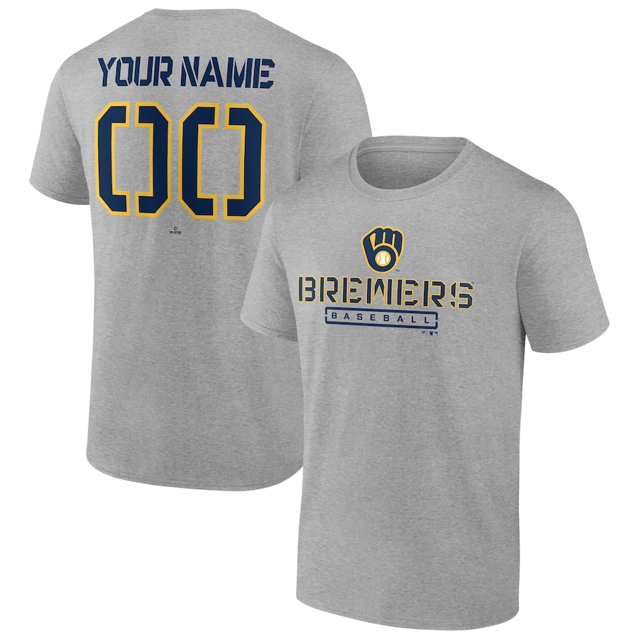 Men's Milwaukee Brewers Heather Gray Evanston Stencil Personalized T-Shirt Men's Milwaukee Brewers Heather Gray Evanston Stencil Personalized T-Shirt