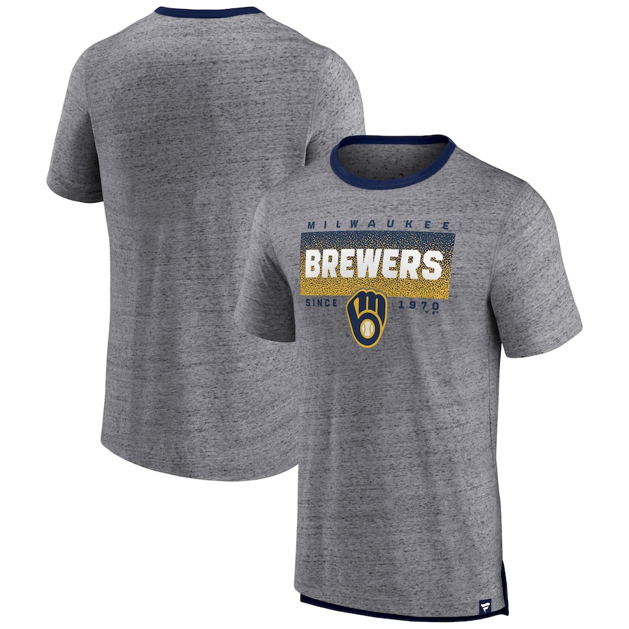 Men's Milwaukee Brewers Heathered Gray Iconic Team Element Speckled Ringer T-Shirt
