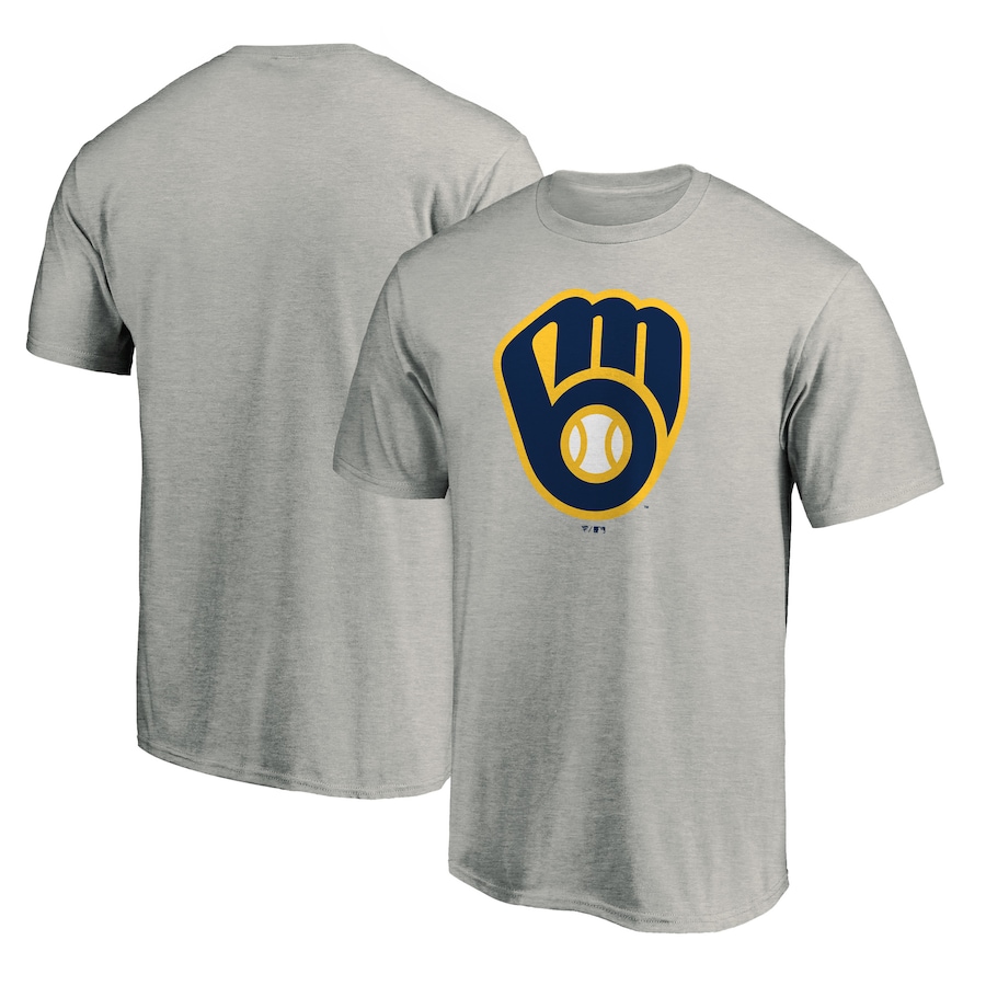 Men's Milwaukee Brewers Heathered Gray Official Team Logo T-Shirt Men's Milwaukee Brewers Heathered Gray Official Team Logo T-Shirt