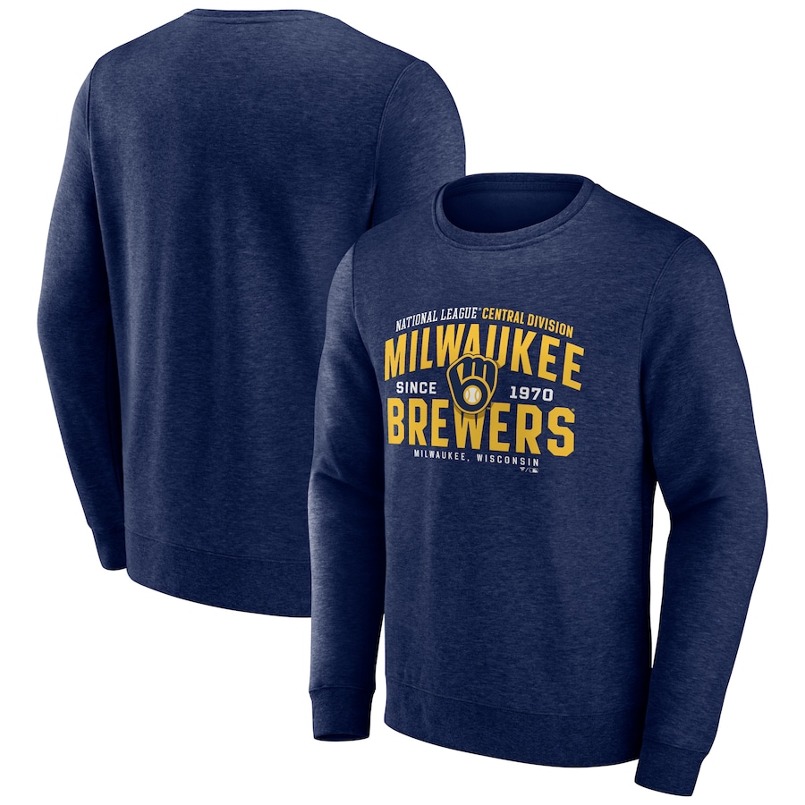 Men's Milwaukee Brewers Heathered Navy Classic Move Pullover Sweatshirt Men's Milwaukee Brewers Heathered Navy Classic Move Pullover Sweatshirt