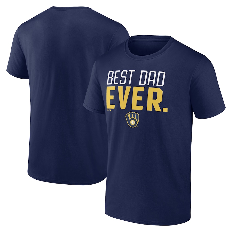 Men's Milwaukee Brewers Navy Best Dad Ever T-Shirt Men's Milwaukee Brewers Navy Best Dad Ever T-Shirt