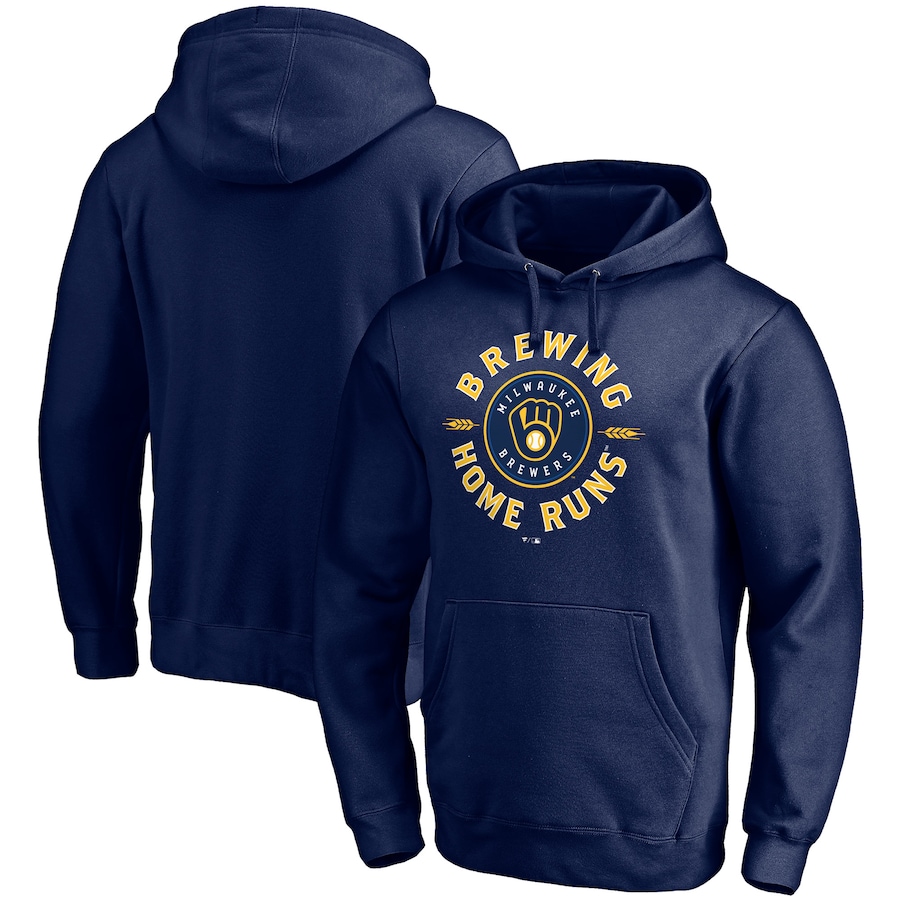 Men's Milwaukee Brewers Navy Brewing Up Team Fitted Pullover Hoodie Men's Milwaukee Brewers Navy Brewing Up Team Fitted Pullover Hoodie