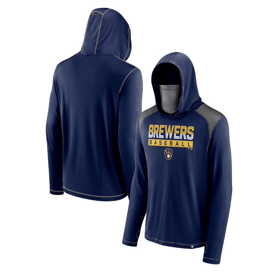 Men's Milwaukee Brewers Navy First Sprint Transitional Pullover Hoodie with Face Covering