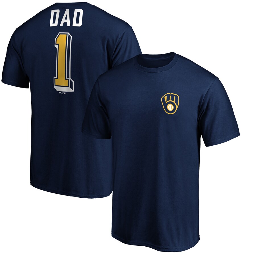 Men's Milwaukee Brewers Navy Number One Dad T-Shirt