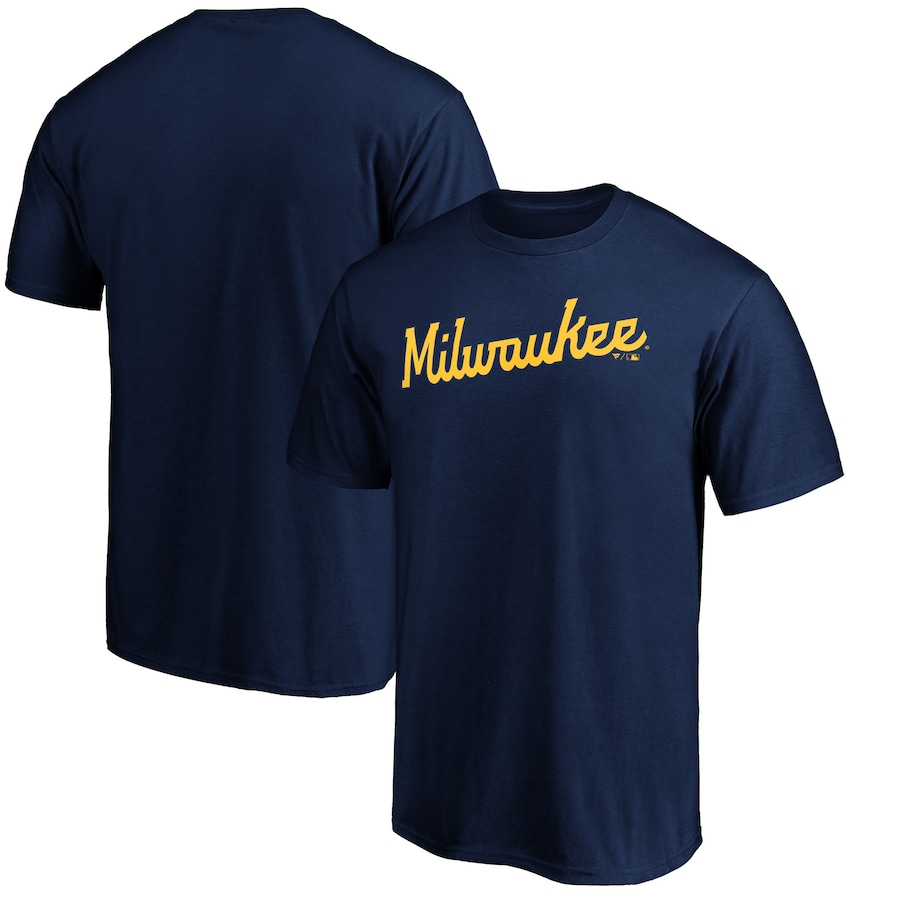 Men's Milwaukee Brewers Navy Official Team Wordmark T-Shirt