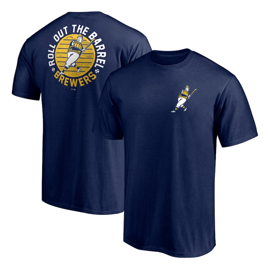 Men's Milwaukee Brewers Navy Roll Out the Barrel T-Shirt Men's Milwaukee Brewers Navy Roll Out the Barrel T-Shirt