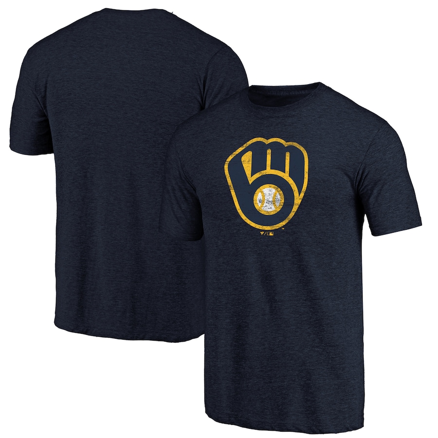 Men's Milwaukee Brewers Navy Weathered Official Logo Tri-Blend T-Shirt Men's Milwaukee Brewers Navy Weathered Official Logo Tri-Blend T-Shirt