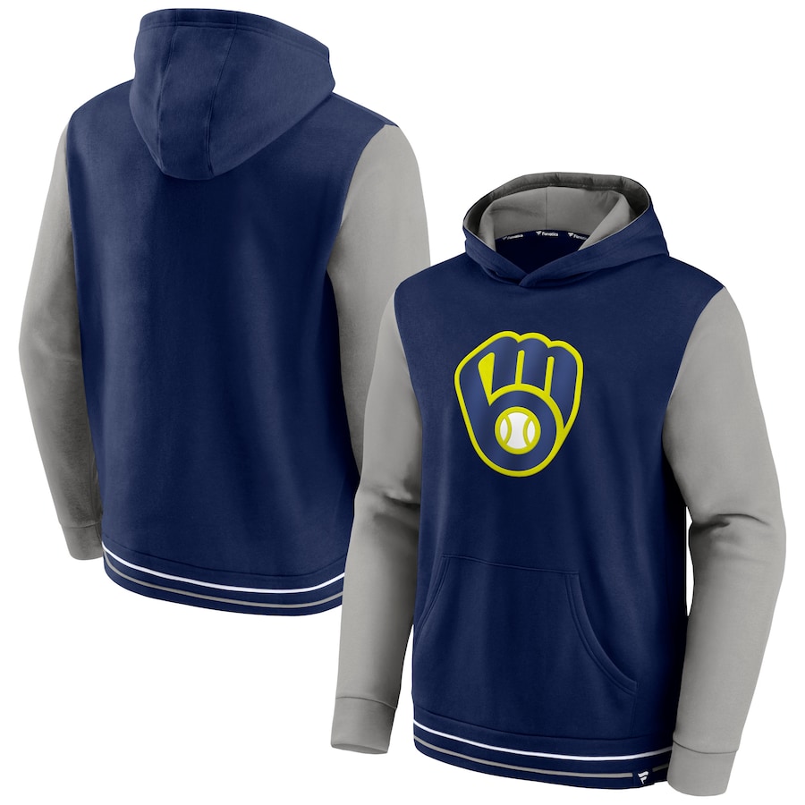 Men's Milwaukee Brewers Navy/Gray Last Whistle Pullover Hoodie