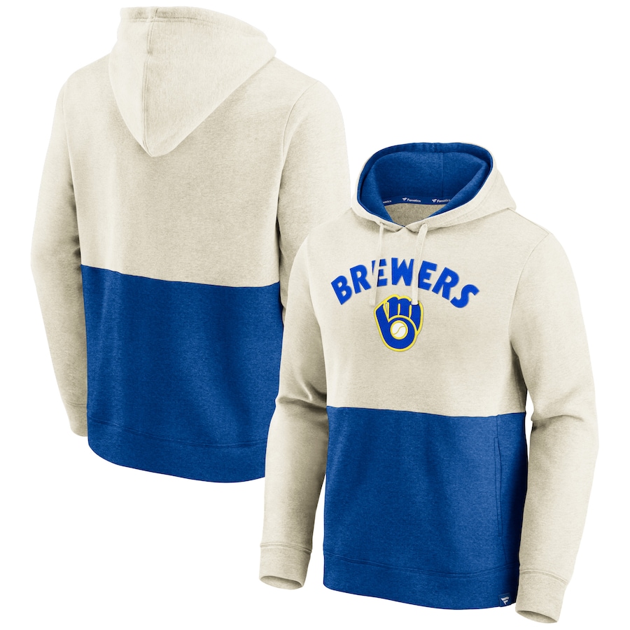 Men's Milwaukee Brewers Oatmeal/Royal Vintage Arch Pullover Hoodie