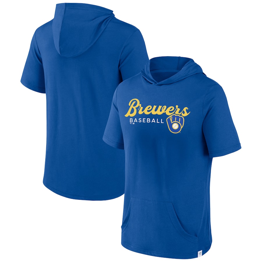 Men's Milwaukee Brewers Royal Offensive Strategy Short Sleeve Pullover Hoodie