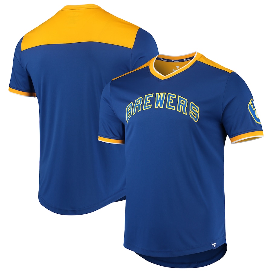 Men's Milwaukee Brewers Royal/Gold True Classics Walk-Off V-Neck T-Shirt